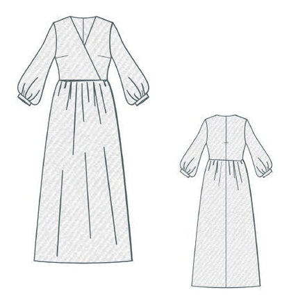 Linen Maxi Surplice Dress Sewing Pattern:Plus Size XS-4XL (Digital Download)