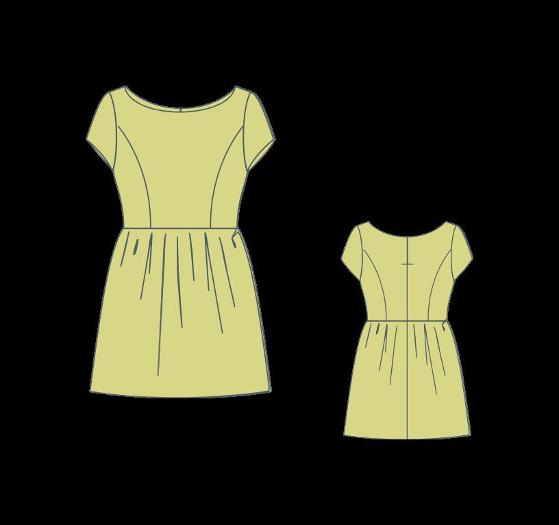 Gathered Linen Mini Dress Sewing Pattern, Boat Neck (Digital Download)