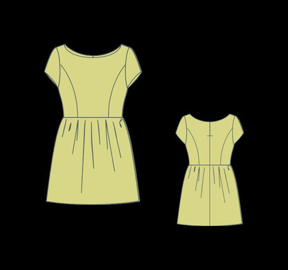 Gathered Linen Mini Dress Sewing Pattern, Boat Neck (Digital Download)