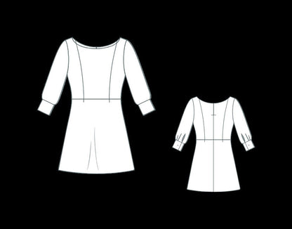 Boat Neck Linen Mini Dress Sewing Pattern (US 2-30, XS-4XL)(Digital Download)