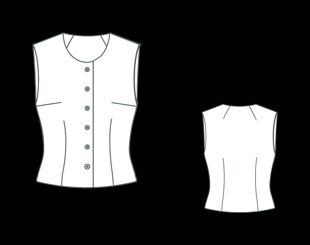 Linen Vest Sewing Pattern, Round Neck, Women's Sizes 2-30 (PDF Pattern)
