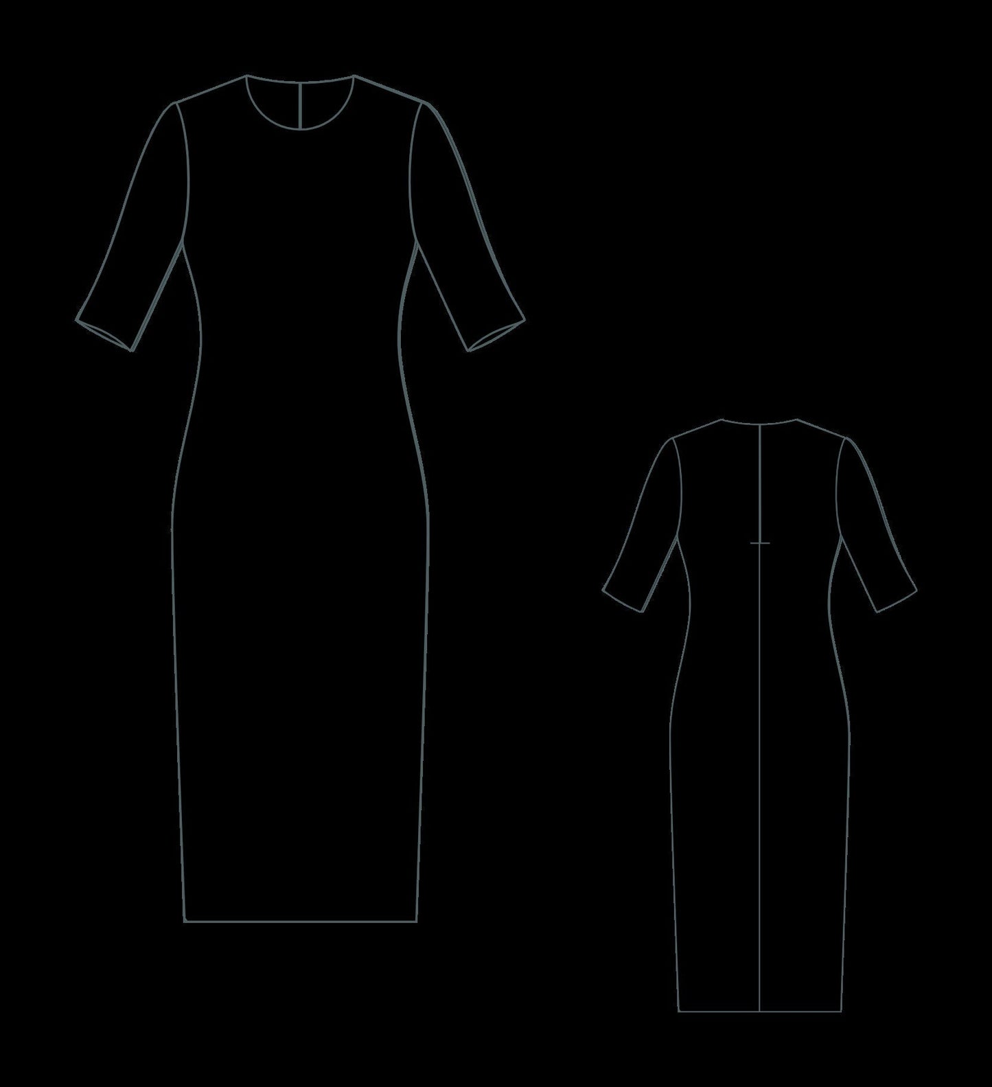 Bodycon Midi Dress Sewing Pattern: Stretch Pencil Dress (A4-US Letter)