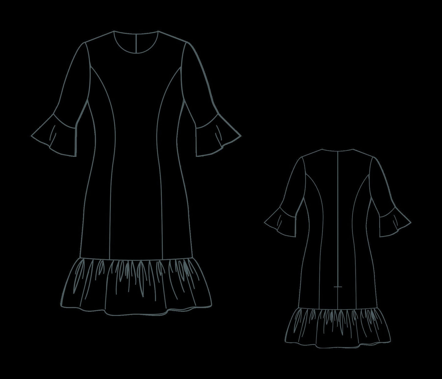A-Line Mini Ruffle Dress Sewing Pattern:Evening Flounce Dress (US 2-30 &amp; XS-4XL) (Digital Download)