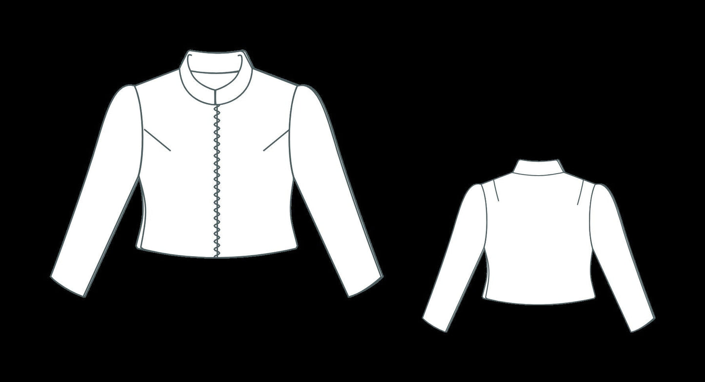 Mandarin Neck Front Zipper Jacket Sewing Pattern,Long Sleeve Crop Top,Women's Jacket,Zipper Jacket,Puff Sleeve Crop Top,XS-4XL