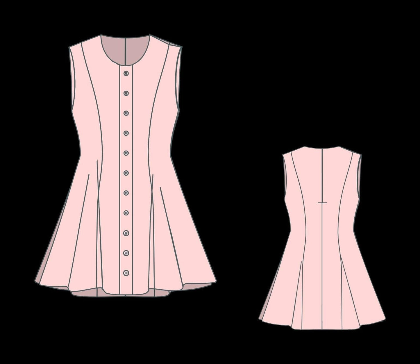 Button Down Flared Mini Dress Sewing Pattern(XS-4XL) (PDF Pattern)