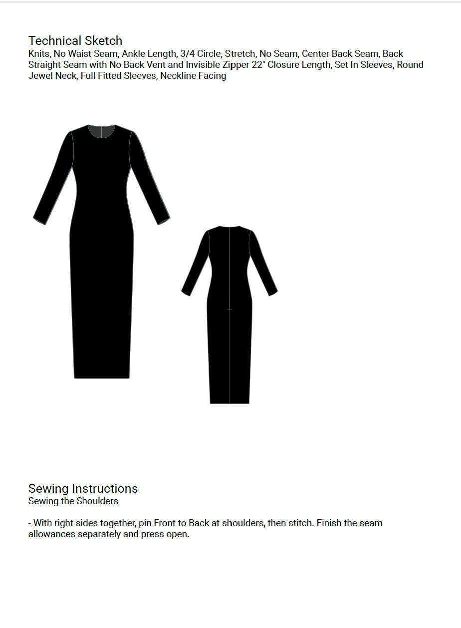 Bodycon Maxi Dress Sewing Pattern: Stretch Pencil Dress (Digital Download)