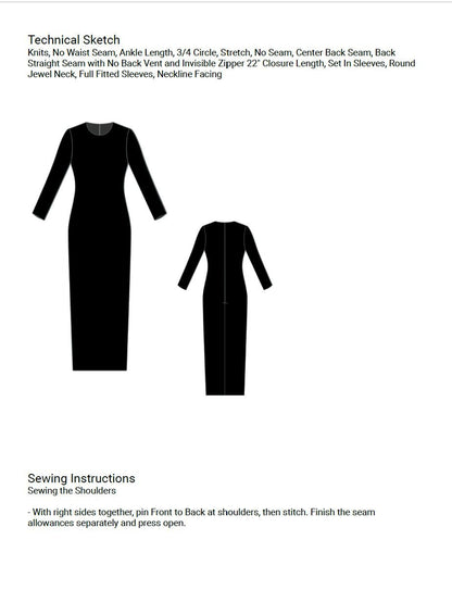 Bodycon Maxi Dress Sewing Pattern: Stretch Pencil Dress (Digital Download)