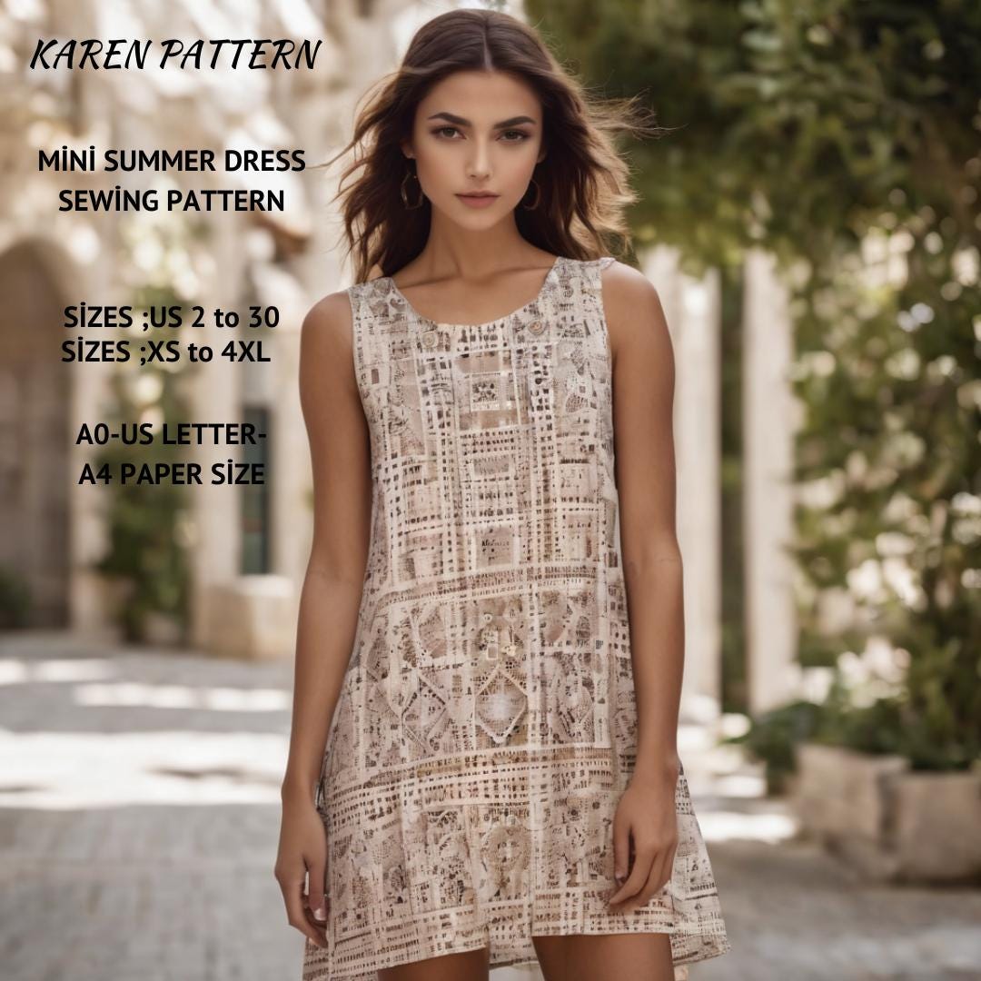 Loose Fit Sleeveless Dress Sewing Pattern, XS-4XL (Digital Download)