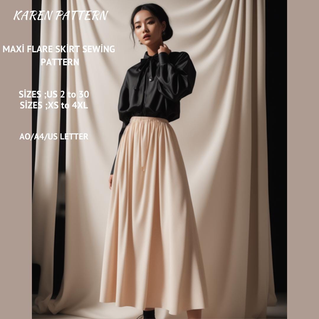 Maxi Flare Skirt Sewing Pattern: US Size 2-30 (Digital Download)