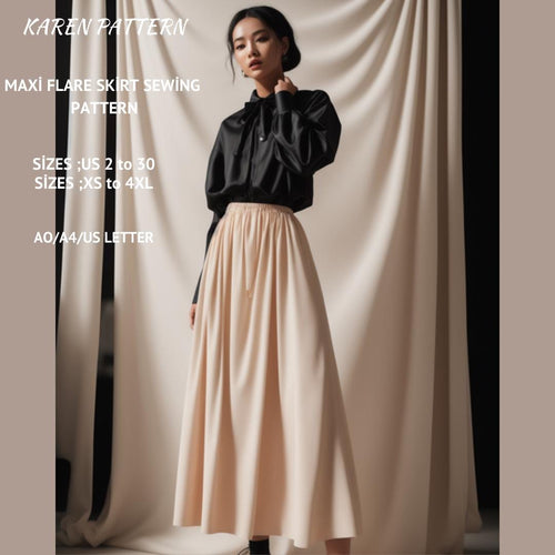Maxi Flare Skirt Sewing Pattern: US Size 2-30 (Digital Download)