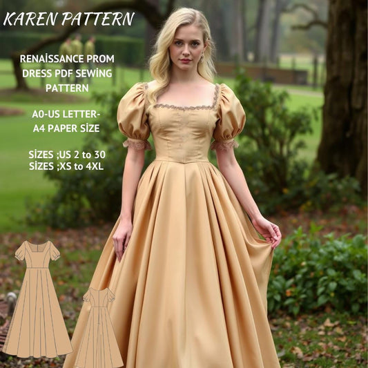 Renaissance Dress Sewing Pattern:Fairy, Regency, Elf (US 2-30) (PDF Pattern)