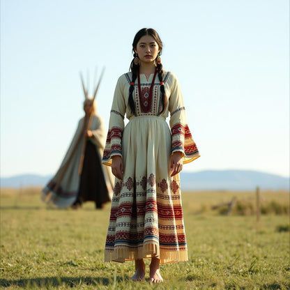 Native American Maxi Dress Sewing Pattern:Bell Sleeve Boho Style (PDF)