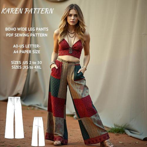 Women's Boho Wide Leg Pants Sewing Pattern(XS-4XL) (PDF)