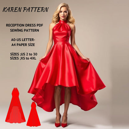 High-Low Prom Dress Sewing Pattern: XS-4XL (Digital Download)