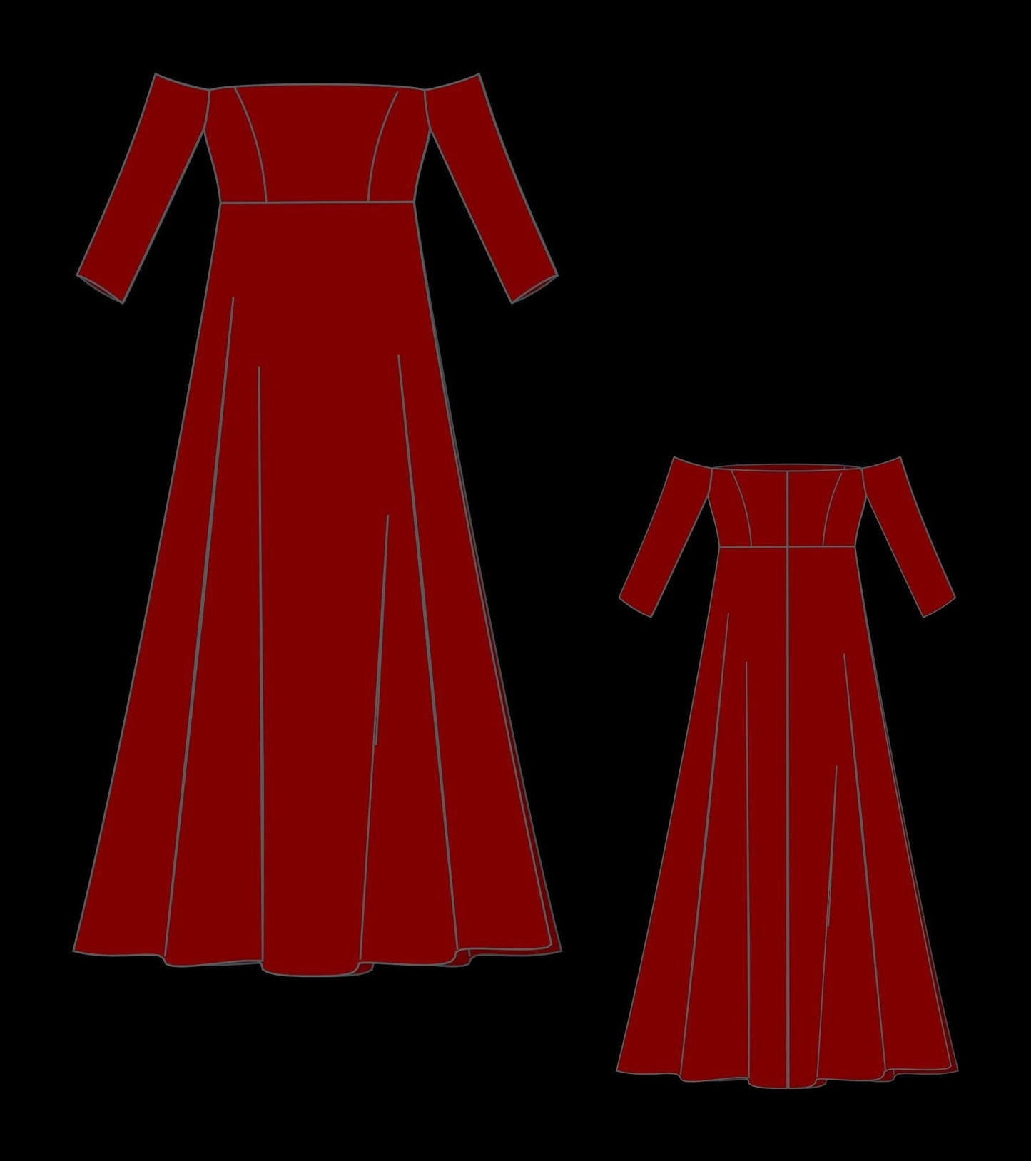 Renaissance Medieval Dress Sewing Pattern:Off Shoulder Maxi (A0 A4 US Letter) (PDF Pattern)