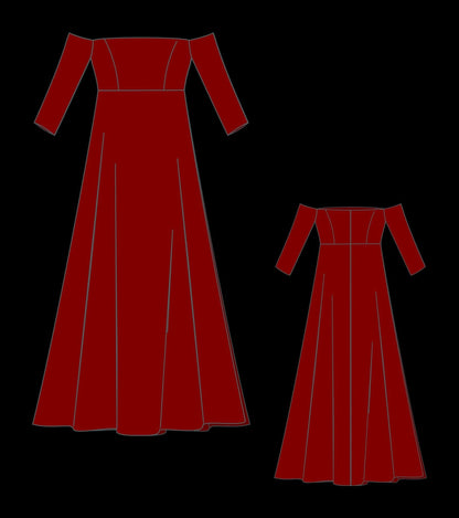 Renaissance Medieval Dress Sewing Pattern:Off Shoulder Maxi (A0 A4 US Letter) (PDF Pattern)