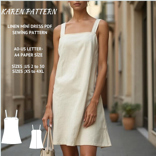 Linen Mini Pinafore Dress Sewing Pattern: XS-4XL (Digital Download)