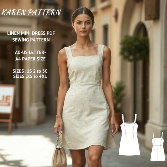 Linen A-Line Mini Dress Sewing Pattern(Digital Download)