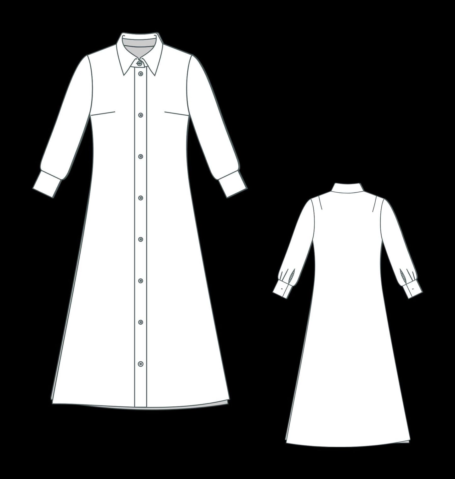 Linen Button Down Midi Dress Sewing Pattern(XS-4XL) (PDF Pattern)