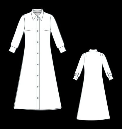 Linen Button Down Midi Dress Sewing Pattern(XS-4XL) (PDF Pattern)