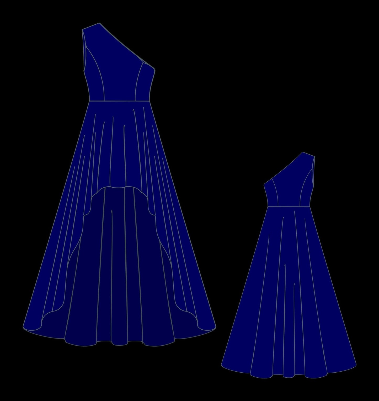 Asymmetrical Satin Dress Sewing Pattern: High-Low Gown (XS-4XL) (Digital Download))