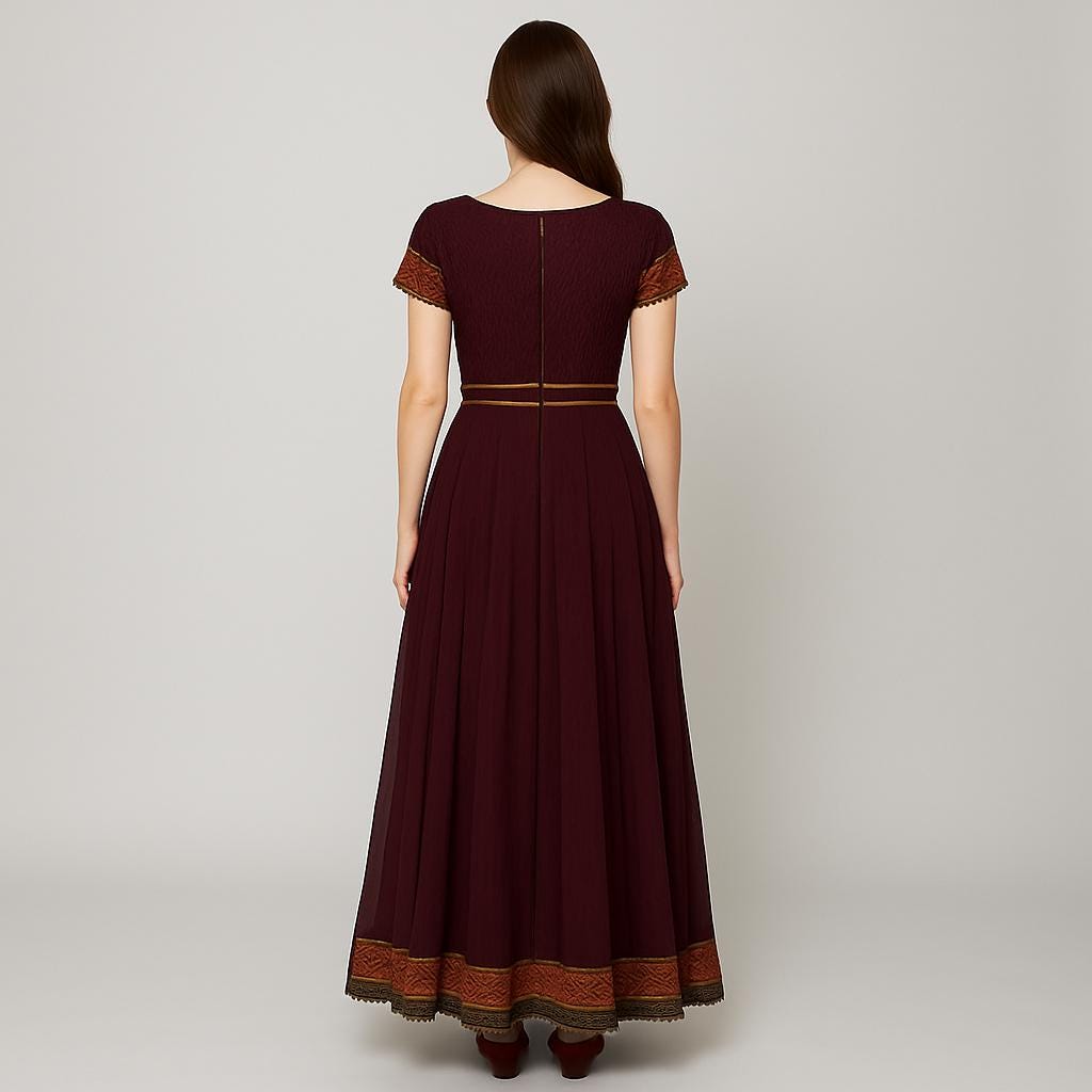 Burgundy Anarkali Dress Sewing Pattern: Medieval Renaissance Costume (PDF Pattern,US 2-30)