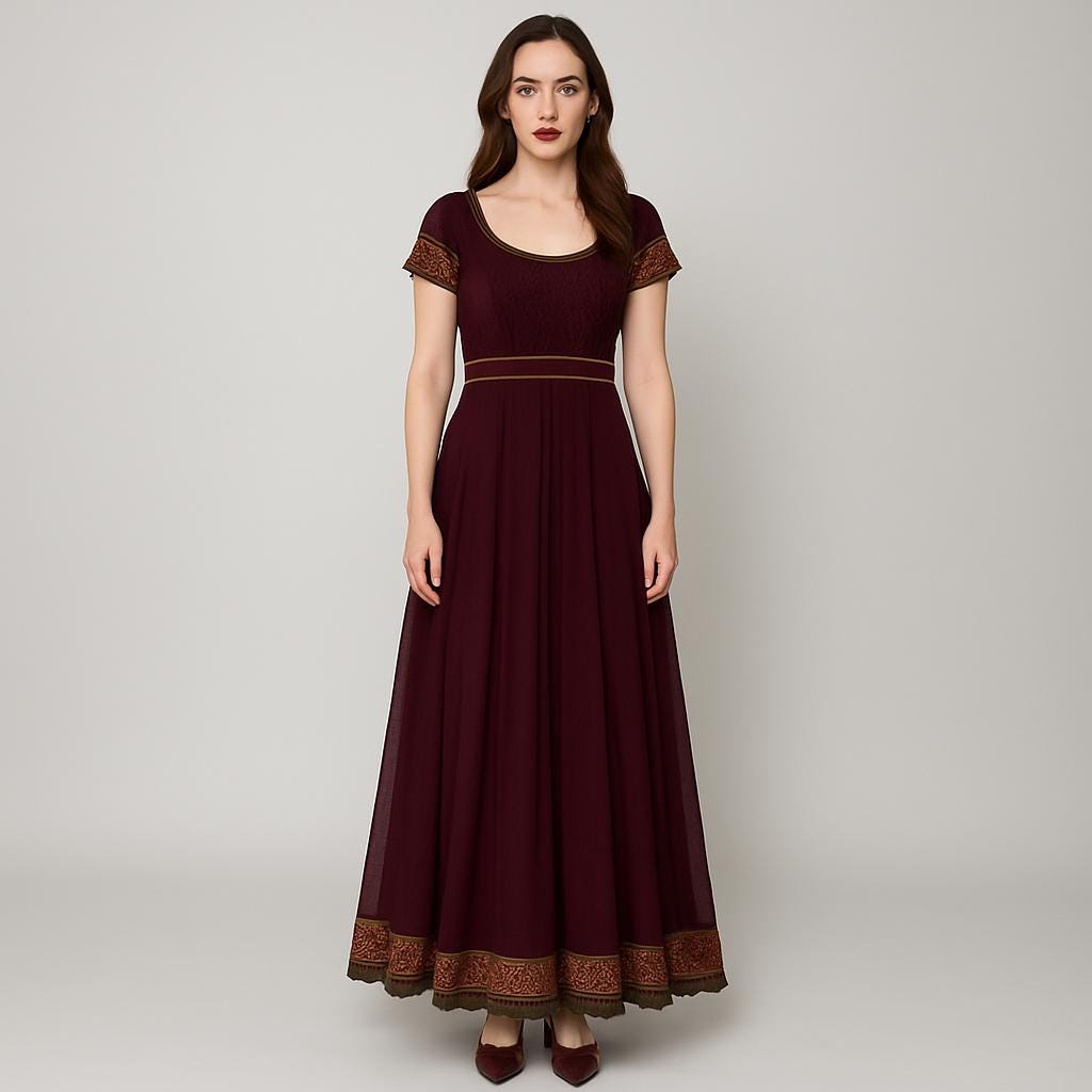Burgundy Anarkali Dress Sewing Pattern: Medieval Renaissance Costume (PDF Pattern,US 2-30)