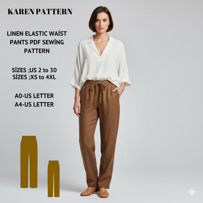 Linen Peg Leg Pants Sewing Pattern | Elastic Waist Trousers Pattern | Relaxed Fit Pants | PDF Digital Download