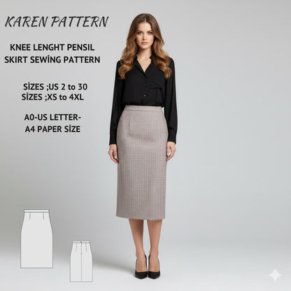 Knee-Length Straıght Skirt – Chic Office Wear – Elegant Fitted Skirt Sewing Pattern (Digital Download)