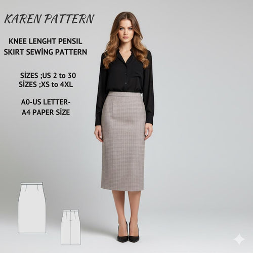 Knee-Length Straıght Skirt – Chic Office Wear – Elegant Fitted Skirt Sewing Pattern (Digital Download)