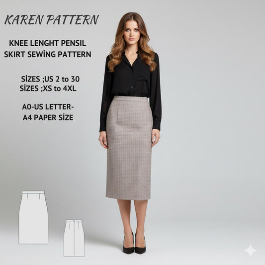 Knee-Length Straıght Skirt – Chic Office Wear – Elegant Fitted Skirt Sewing Pattern (Digital Download)