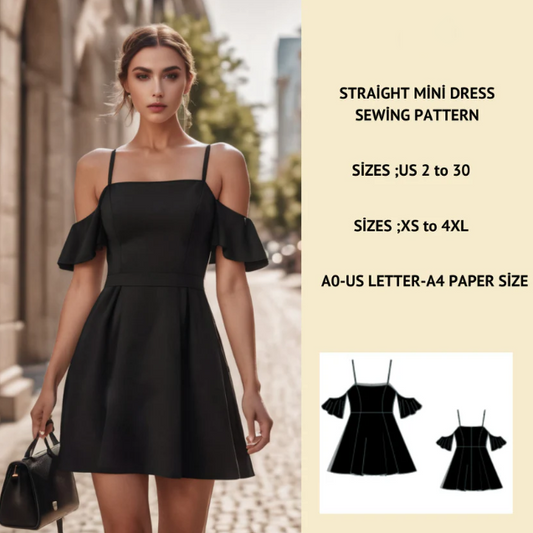 Circle Mini Dress Sewing Pattern:Sleeveless Off Shoulder Design (Digital Download)
