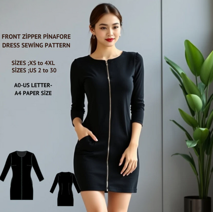 Front Zipper Pinafore Dress Sewing Pattern (XS-4XL)(Digital Download)