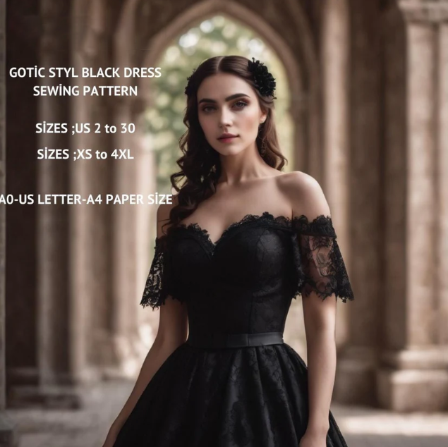 Gothic Off Shoulder Dress Sewing Pattern:XS-4XL (Digital Download)