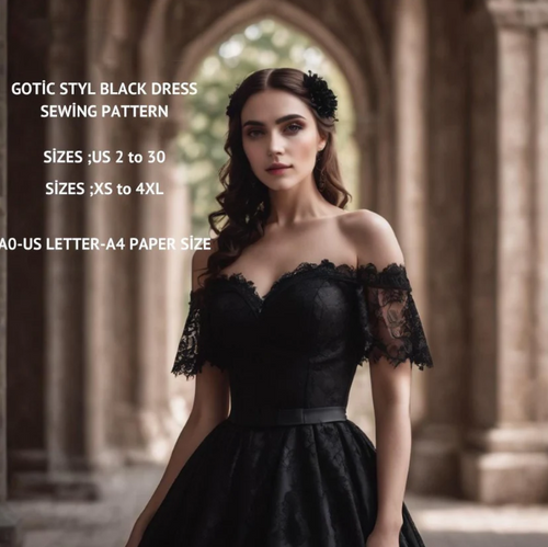 Gothic Off Shoulder Dress Sewing Pattern:XS-4XL (Digital Download)