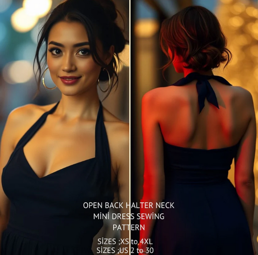Halter Neck Open Back Dress Sewing Pattern:US 2-30, XS-4XL (Digital Download)