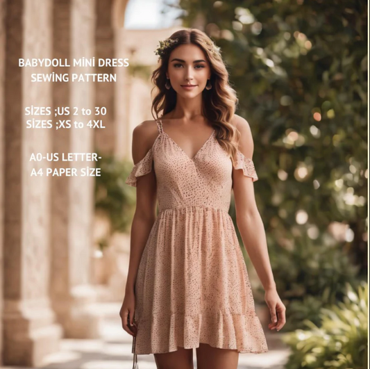 Babydoll Mini Dress Sewing Pattern:US 2-30, XS-4XL (Digital Download)