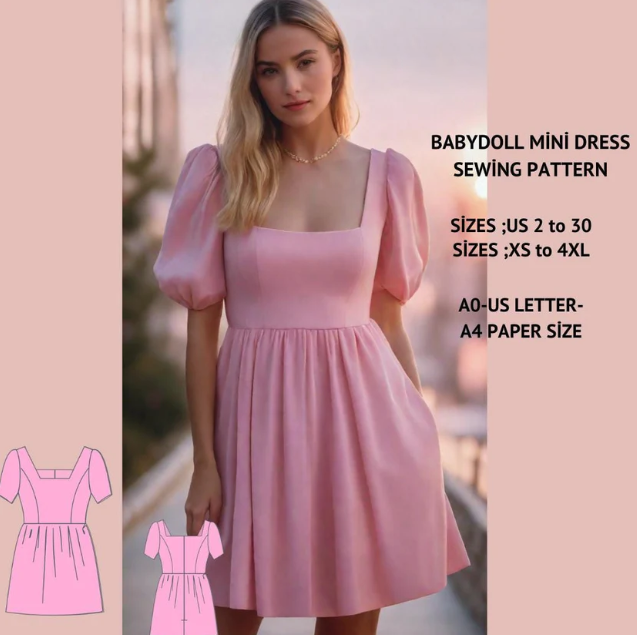 Babydoll Smock Dress Sewing Pattern:Women's XS-4XL (PDF)