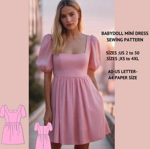 Babydoll Smock Dress Sewing Pattern:Women's XS-4XL (PDF)