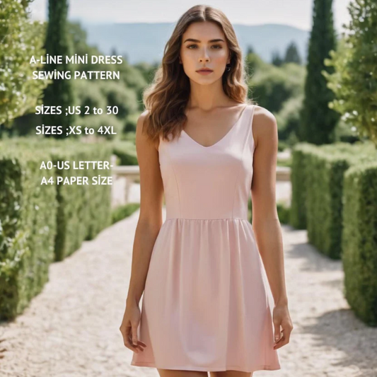 Tank Top A-Line Mini Dress Sewing Pattern:Sundress (A4 A0 US Letter) (Digital Download)