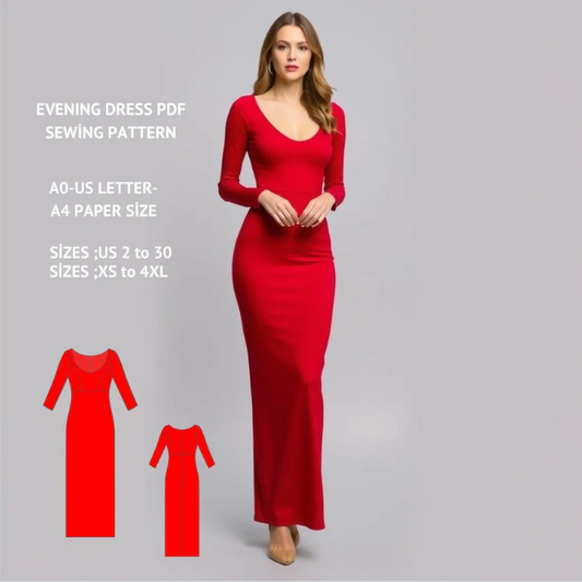 Velvet Bodycon Maxi Dress Sewing Pattern: Evening Prom Gown (PDF Pattern)